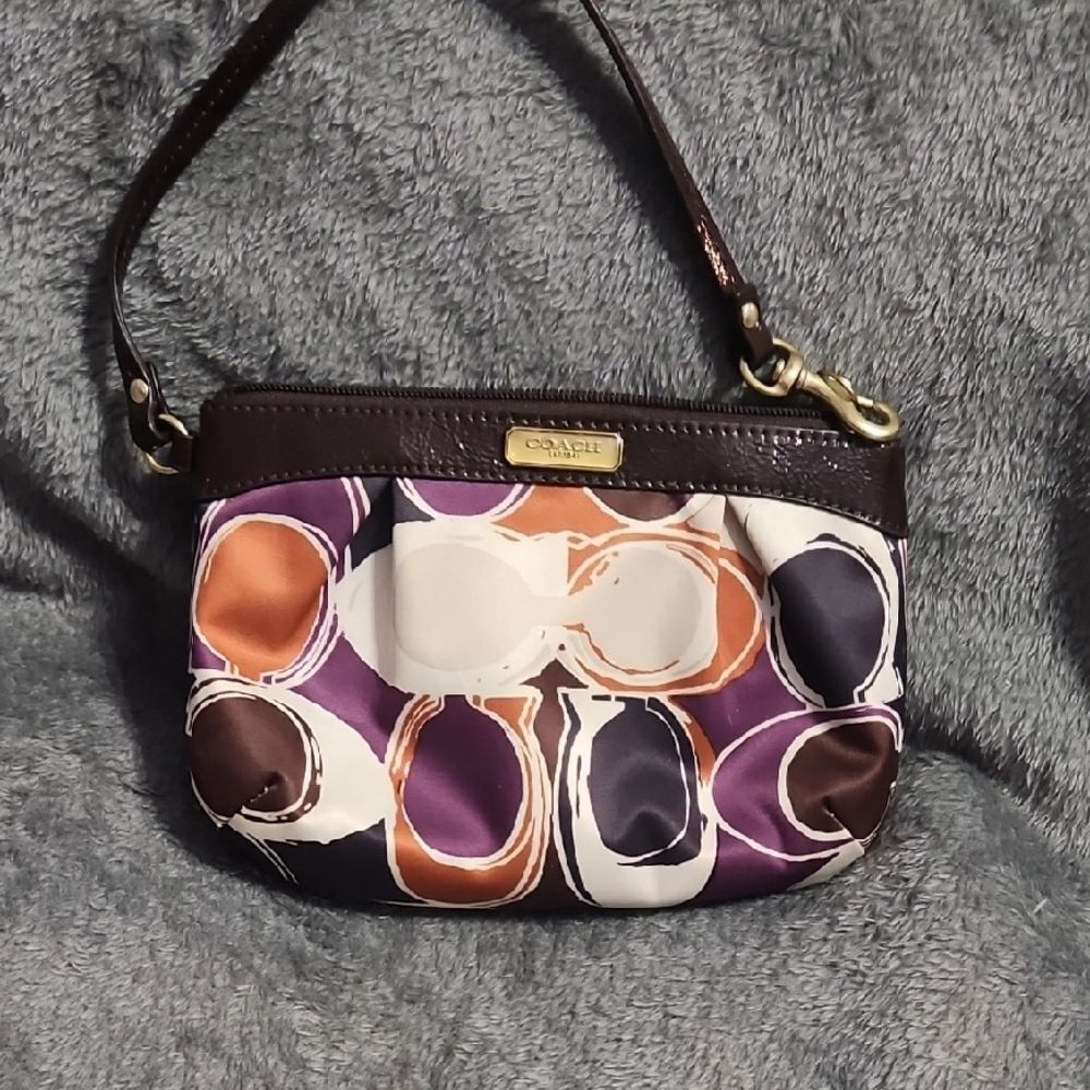 Coach Purple and Brown Patterned Wristlet